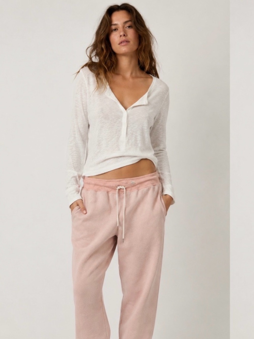 Automet Women's Casual Baggy Fleece Sweatpants  light Pink Large